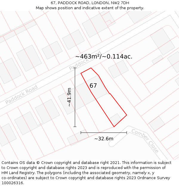 67, PADDOCK ROAD, LONDON, NW2 7DH: Plot and title map