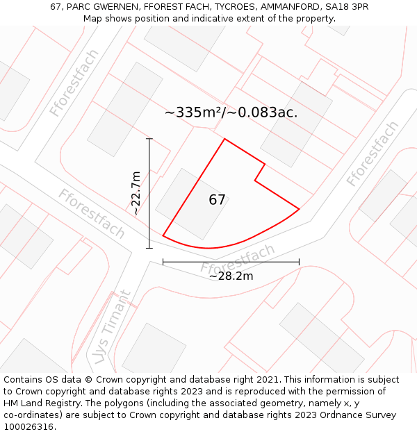 67, PARC GWERNEN, FFOREST FACH, TYCROES, AMMANFORD, SA18 3PR: Plot and title map