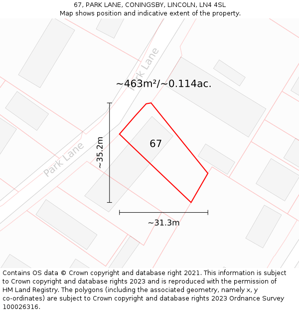 67, PARK LANE, CONINGSBY, LINCOLN, LN4 4SL: Plot and title map