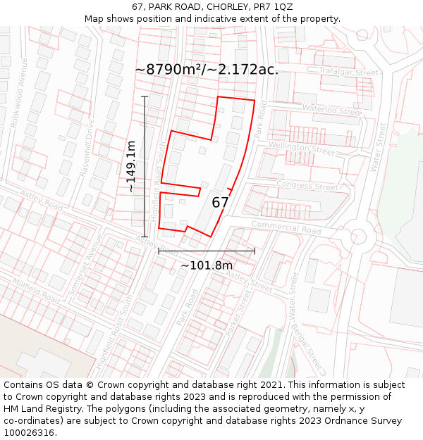 67, PARK ROAD, CHORLEY, PR7 1QZ: Plot and title map