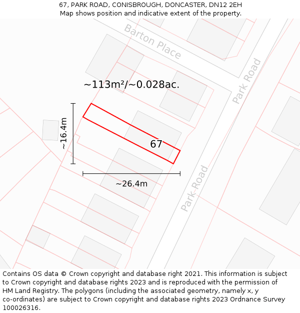 67, PARK ROAD, CONISBROUGH, DONCASTER, DN12 2EH: Plot and title map