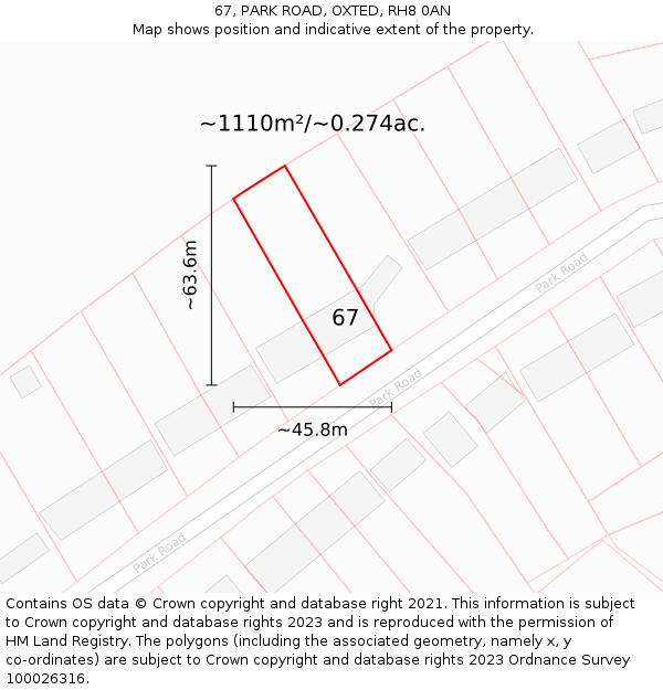 67, PARK ROAD, OXTED, RH8 0AN: Plot and title map