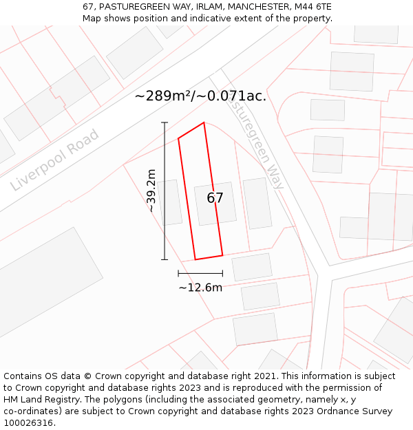 67, PASTUREGREEN WAY, IRLAM, MANCHESTER, M44 6TE: Plot and title map