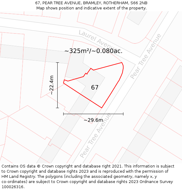 67, PEAR TREE AVENUE, BRAMLEY, ROTHERHAM, S66 2NB: Plot and title map