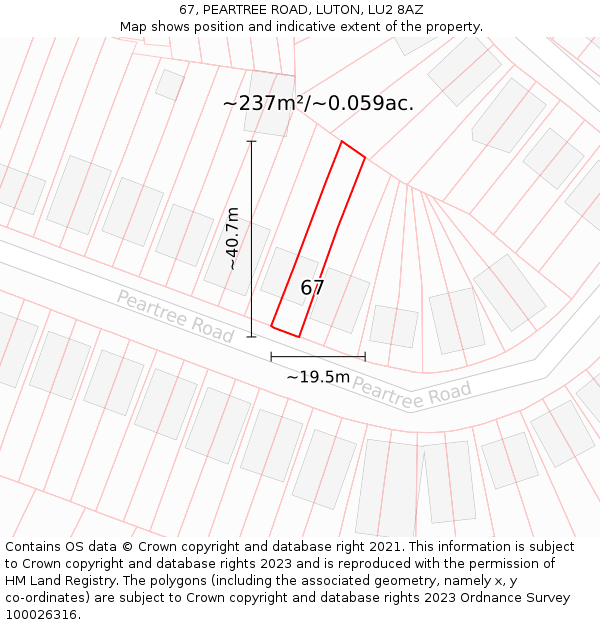 67, PEARTREE ROAD, LUTON, LU2 8AZ: Plot and title map