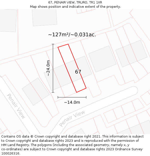 67, PENAIR VIEW, TRURO, TR1 1XR: Plot and title map