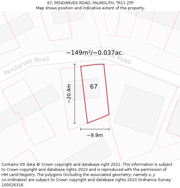 67, PENDARVES ROAD, FALMOUTH, TR11 2TP: Plot and title map