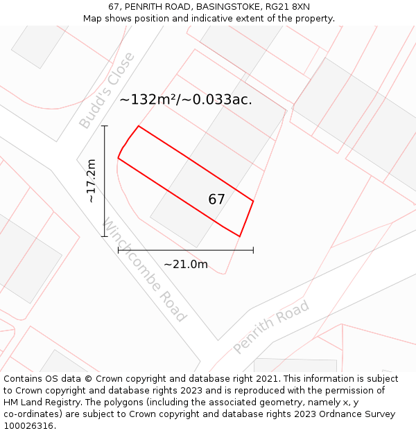 67, PENRITH ROAD, BASINGSTOKE, RG21 8XN: Plot and title map