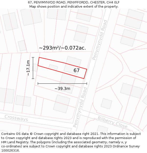67, PENYMYNYDD ROAD, PENYFFORDD, CHESTER, CH4 0LF: Plot and title map