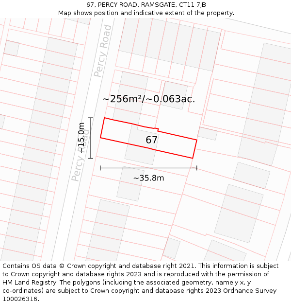 67, PERCY ROAD, RAMSGATE, CT11 7JB: Plot and title map