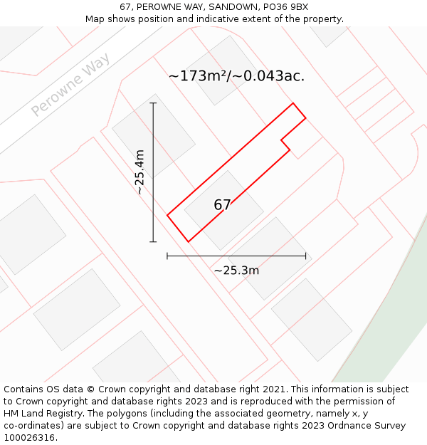 67, PEROWNE WAY, SANDOWN, PO36 9BX: Plot and title map
