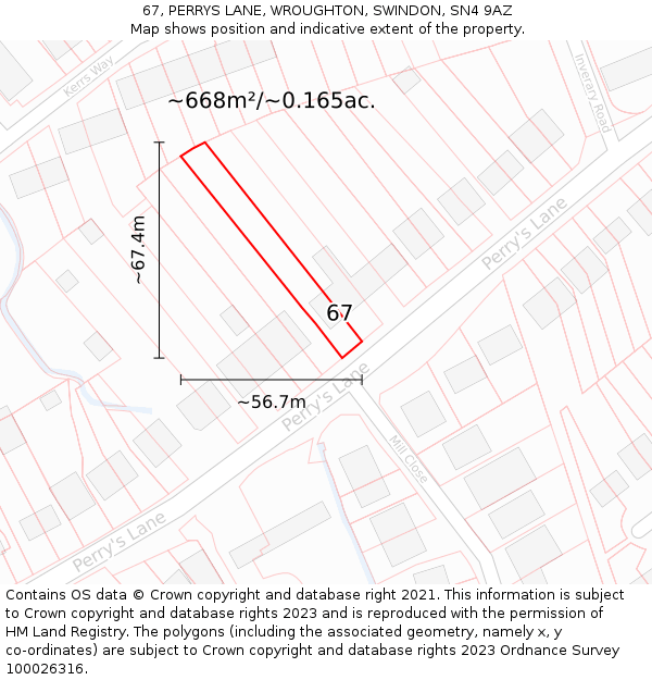 67, PERRYS LANE, WROUGHTON, SWINDON, SN4 9AZ: Plot and title map