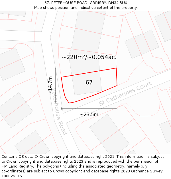 67, PETERHOUSE ROAD, GRIMSBY, DN34 5UX: Plot and title map