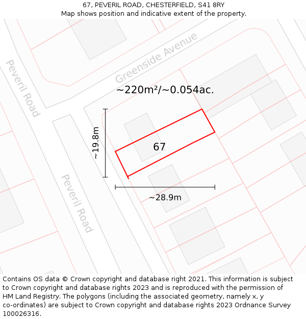 67, PEVERIL ROAD, CHESTERFIELD, S41 8RY: Plot and title map
