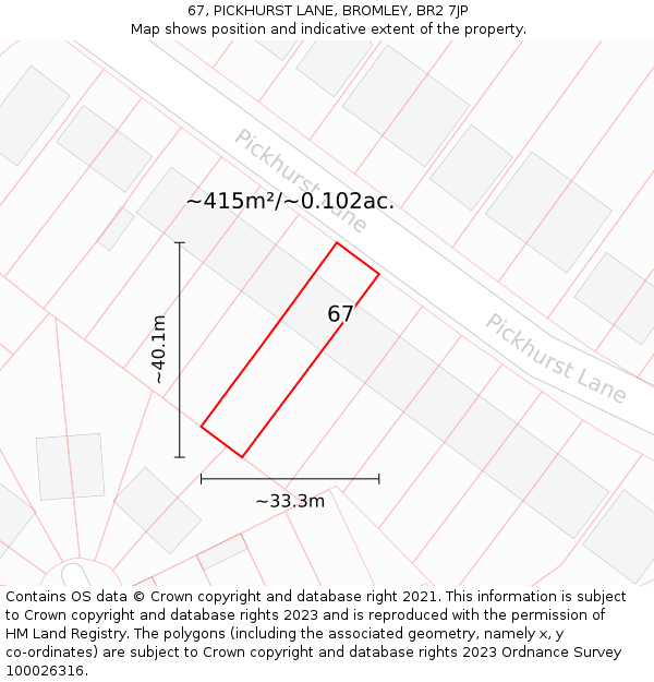 67, PICKHURST LANE, BROMLEY, BR2 7JP: Plot and title map