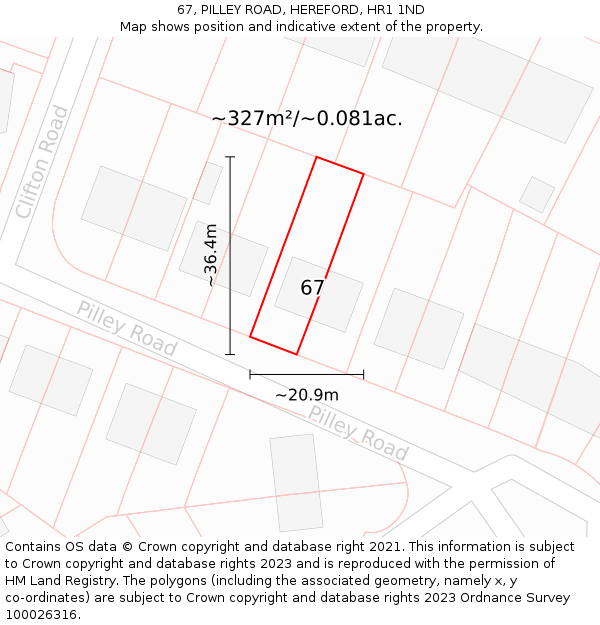 67, PILLEY ROAD, HEREFORD, HR1 1ND: Plot and title map