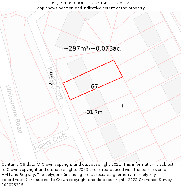 67, PIPERS CROFT, DUNSTABLE, LU6 3JZ: Plot and title map