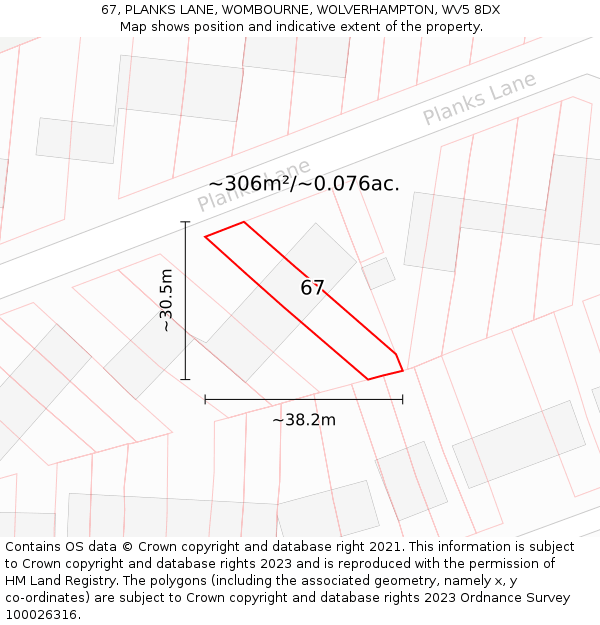 67, PLANKS LANE, WOMBOURNE, WOLVERHAMPTON, WV5 8DX: Plot and title map