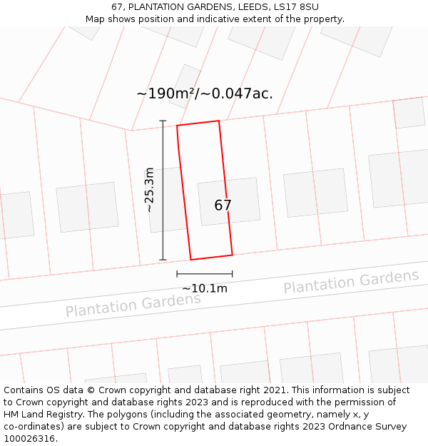 67, PLANTATION GARDENS, LEEDS, LS17 8SU: Plot and title map