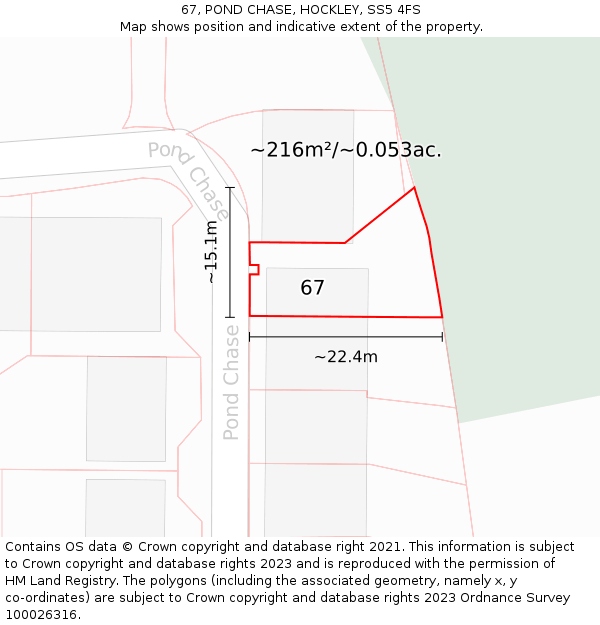 67, POND CHASE, HOCKLEY, SS5 4FS: Plot and title map