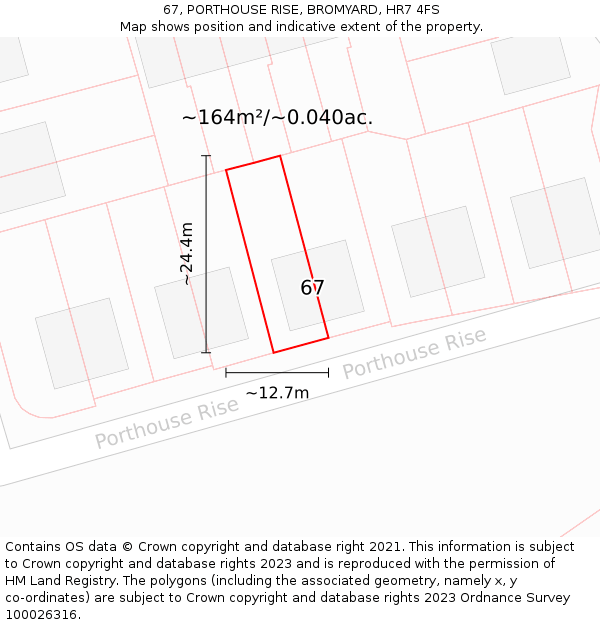 67, PORTHOUSE RISE, BROMYARD, HR7 4FS: Plot and title map