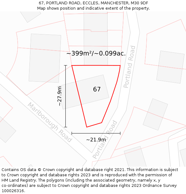 67, PORTLAND ROAD, ECCLES, MANCHESTER, M30 9DF: Plot and title map