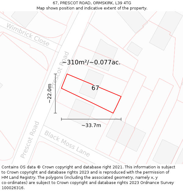 67, PRESCOT ROAD, ORMSKIRK, L39 4TG: Plot and title map