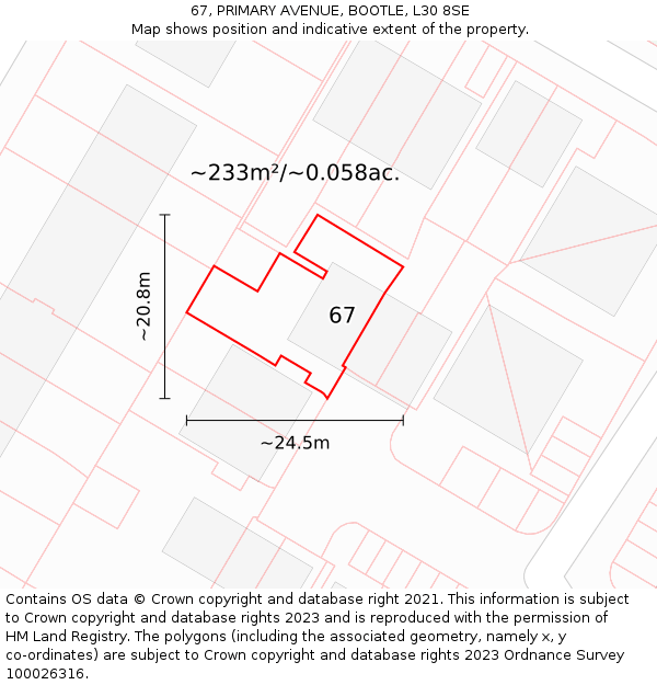 67, PRIMARY AVENUE, BOOTLE, L30 8SE: Plot and title map