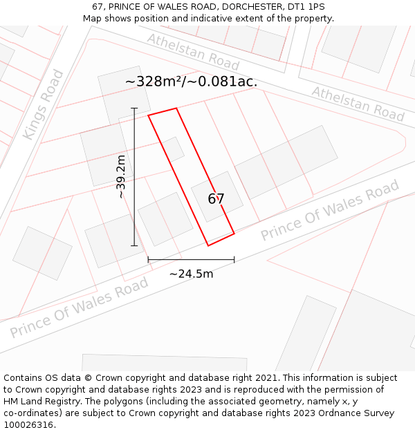 67, PRINCE OF WALES ROAD, DORCHESTER, DT1 1PS: Plot and title map