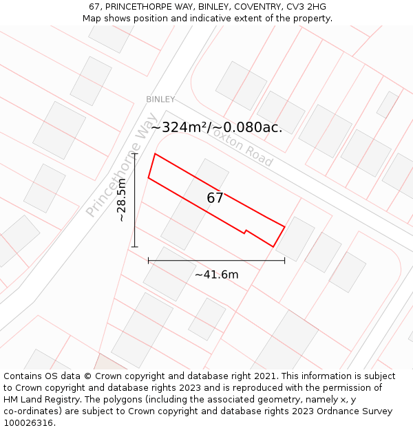67, PRINCETHORPE WAY, BINLEY, COVENTRY, CV3 2HG: Plot and title map
