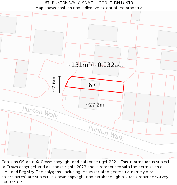 67, PUNTON WALK, SNAITH, GOOLE, DN14 9TB: Plot and title map