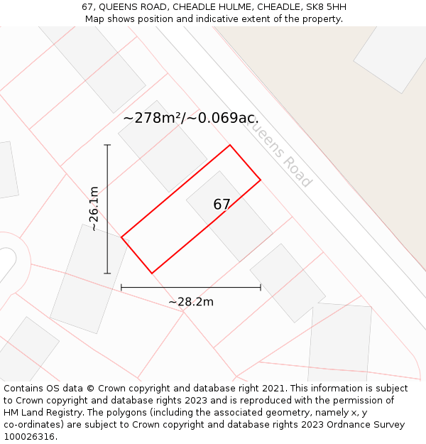 67, QUEENS ROAD, CHEADLE HULME, CHEADLE, SK8 5HH: Plot and title map