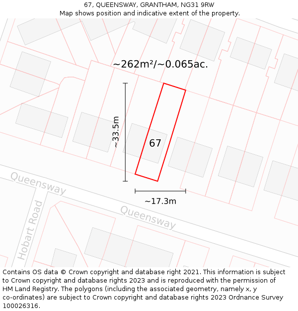 67, QUEENSWAY, GRANTHAM, NG31 9RW: Plot and title map