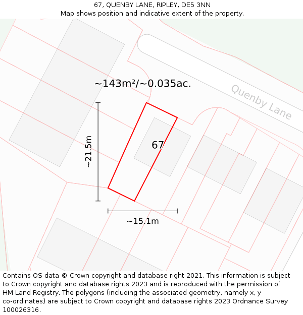 67, QUENBY LANE, RIPLEY, DE5 3NN: Plot and title map