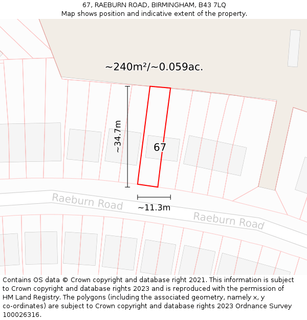 67, RAEBURN ROAD, BIRMINGHAM, B43 7LQ: Plot and title map