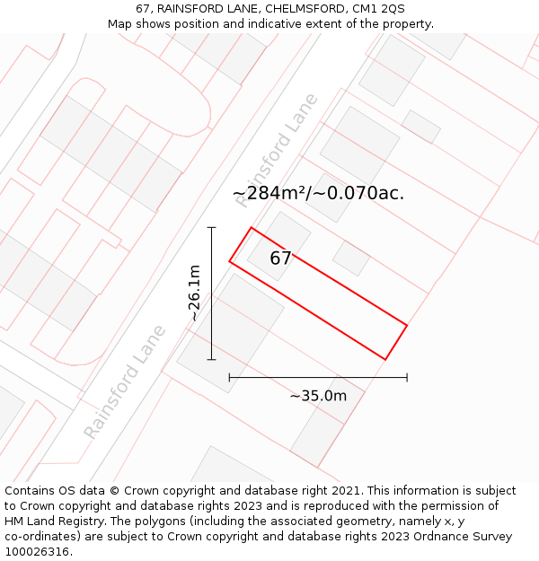 67, RAINSFORD LANE, CHELMSFORD, CM1 2QS: Plot and title map