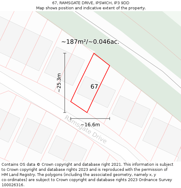 67, RAMSGATE DRIVE, IPSWICH, IP3 9DD: Plot and title map
