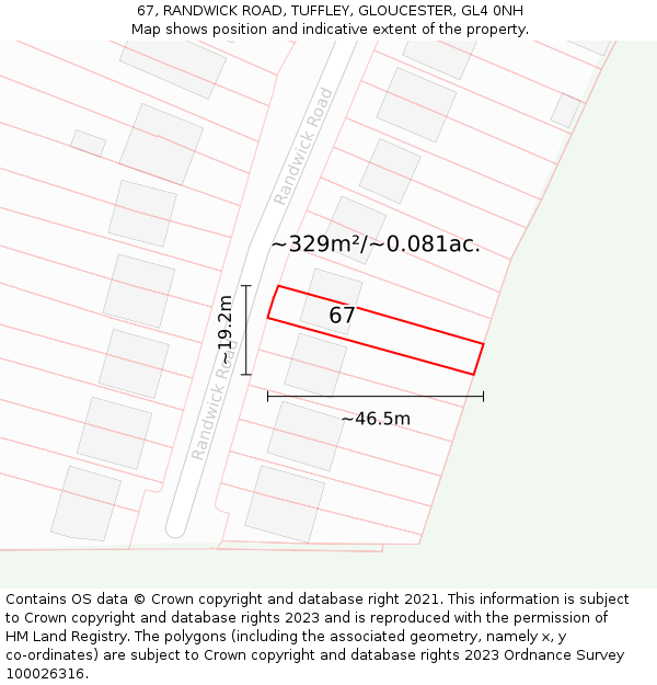 67, RANDWICK ROAD, TUFFLEY, GLOUCESTER, GL4 0NH: Plot and title map