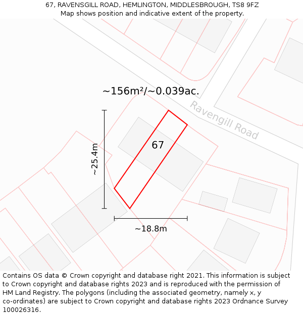 67, RAVENSGILL ROAD, HEMLINGTON, MIDDLESBROUGH, TS8 9FZ: Plot and title map