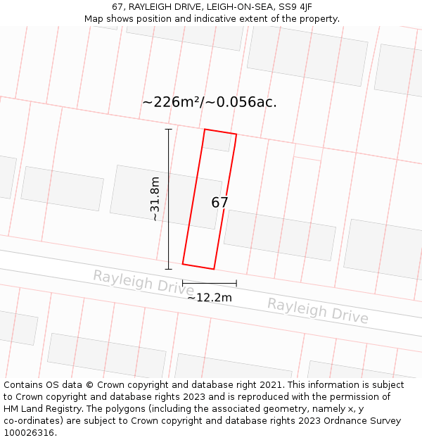 67, RAYLEIGH DRIVE, LEIGH-ON-SEA, SS9 4JF: Plot and title map