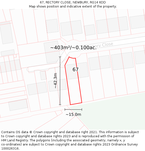 67, RECTORY CLOSE, NEWBURY, RG14 6DD: Plot and title map