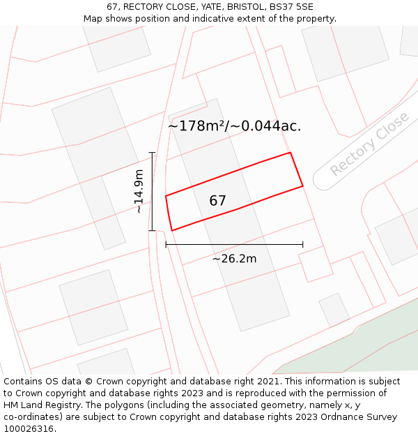 67, RECTORY CLOSE, YATE, BRISTOL, BS37 5SE: Plot and title map