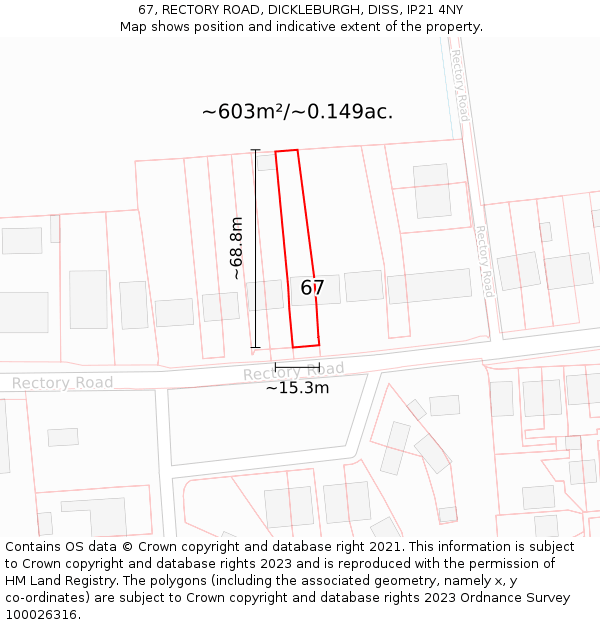 67, RECTORY ROAD, DICKLEBURGH, DISS, IP21 4NY: Plot and title map