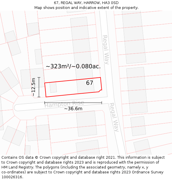 67, REGAL WAY, HARROW, HA3 0SD: Plot and title map