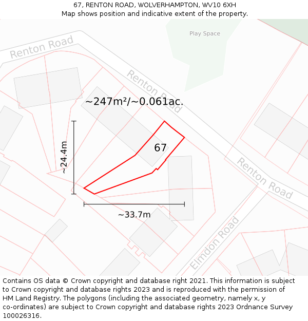 67, RENTON ROAD, WOLVERHAMPTON, WV10 6XH: Plot and title map