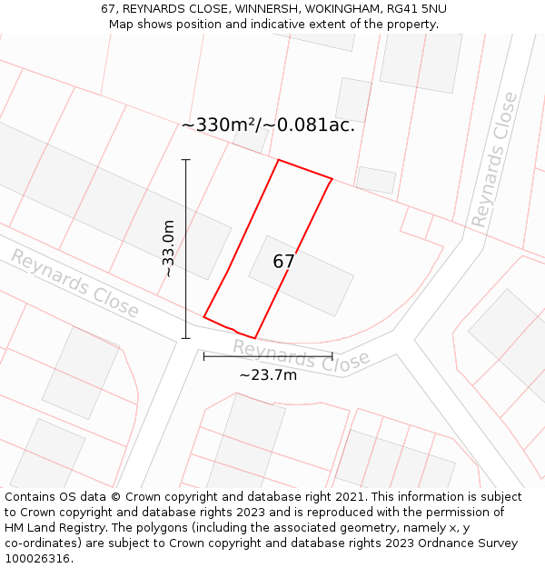 67, REYNARDS CLOSE, WINNERSH, WOKINGHAM, RG41 5NU: Plot and title map