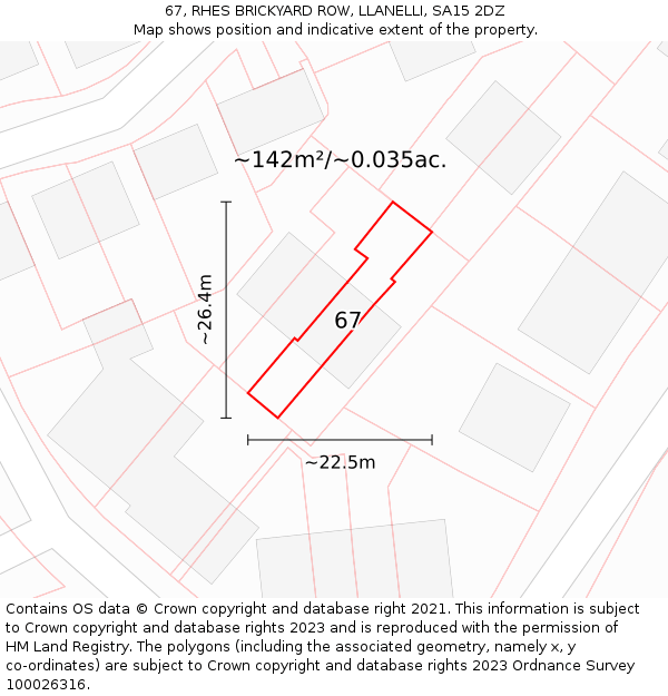 67, RHES BRICKYARD ROW, LLANELLI, SA15 2DZ: Plot and title map