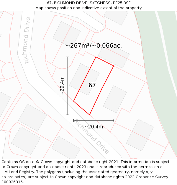 67, RICHMOND DRIVE, SKEGNESS, PE25 3SF: Plot and title map