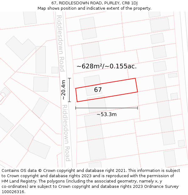 67, RIDDLESDOWN ROAD, PURLEY, CR8 1DJ: Plot and title map