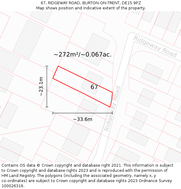 67, RIDGEWAY ROAD, BURTON-ON-TRENT, DE15 9PZ: Plot and title map